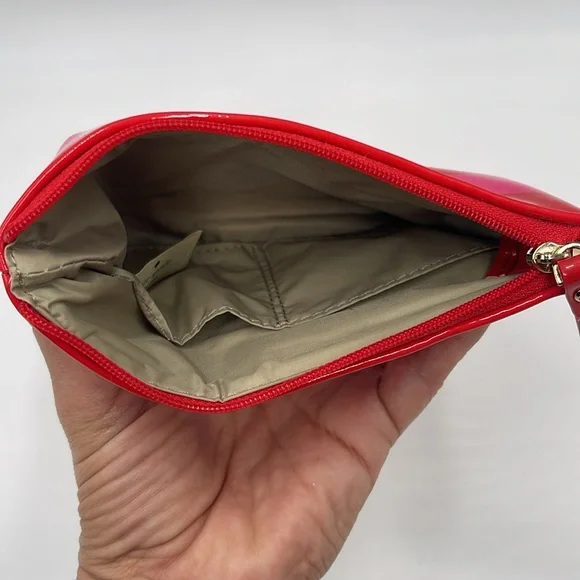 Kate Spade Patent Red and Hot Pink Striped Zip Small Wallet/Bag/Pouch 6" Wide - Picture 11 of 13